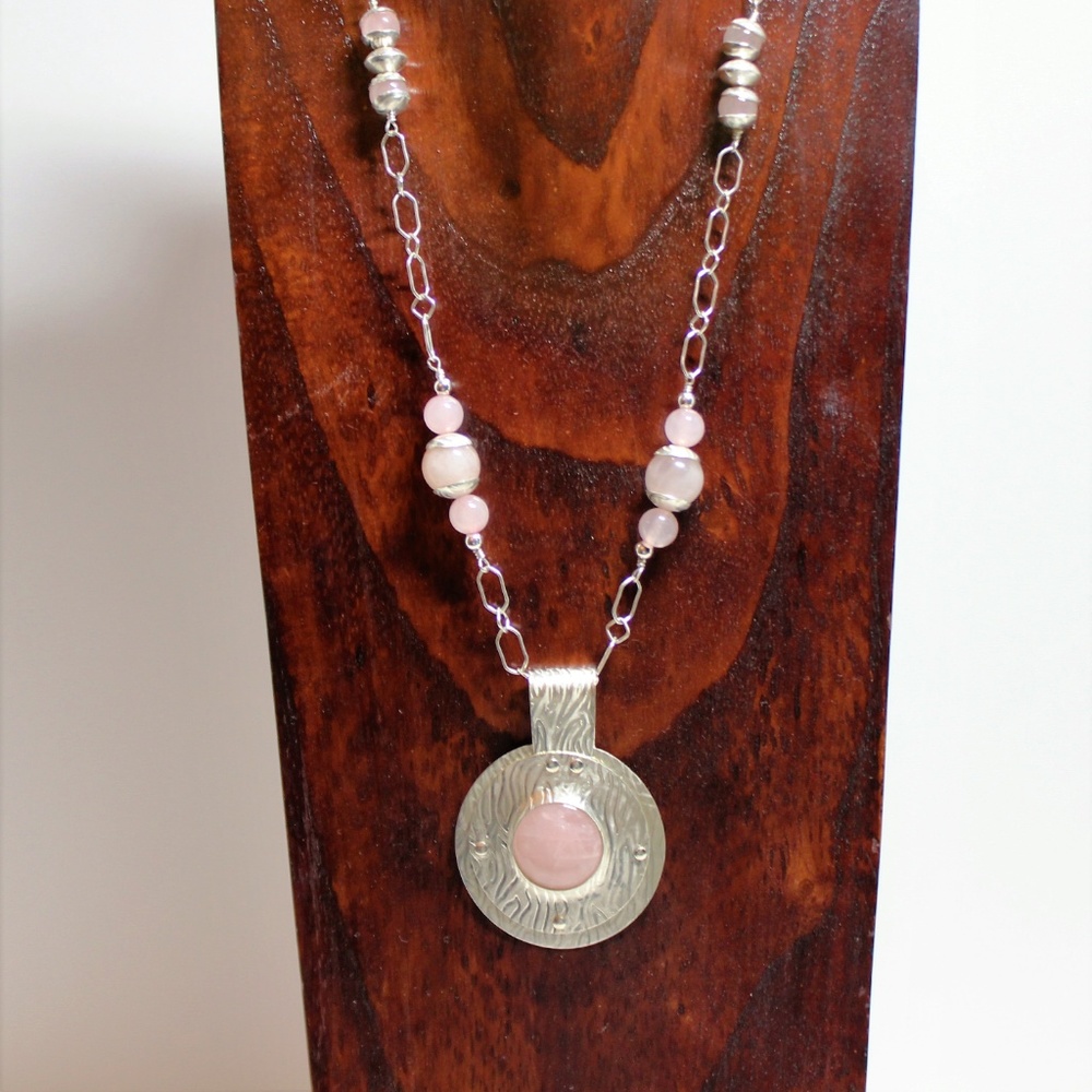 Handcrafted Rose Quartz Sterling Pendant  Necklace